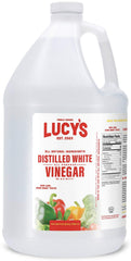 Lucy's frente del envase de 1 galón mostrando la marca y volumen, práctico para ahorro
