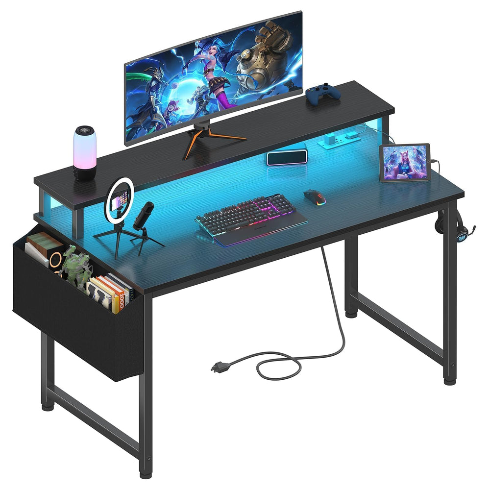 Lufeiya front view black gaming desk showing compact workspace and benefits of organization