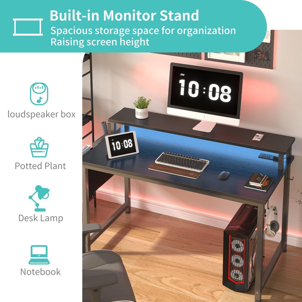 Lufeiya side profile with headphone hooks and storage bag showing tidy accessory storage