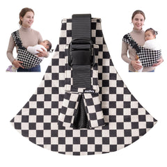 Lujifo front view of ebony check sling highlighting sleek silhouette and fit