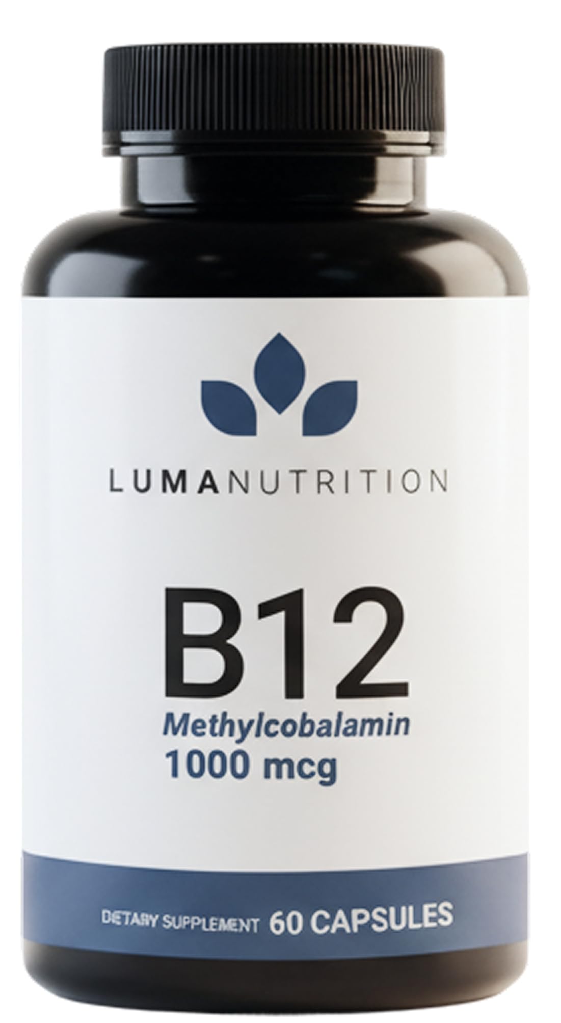 Luma Nutrition envase frontal de B12 1000 mcg mostrando el diseño y tamaño