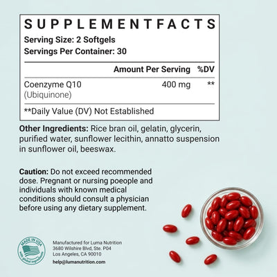 Luma Nutrition bottle open with softgels visible for a clear view of serving size and count