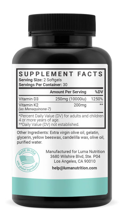 Luma Nutrition envase abierto con softgels visibles y aspecto del contenido
