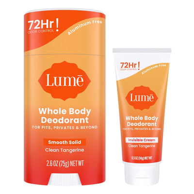 Lume pack Tangerine frente visible mostrando stick y tubo, control de olor eficaz