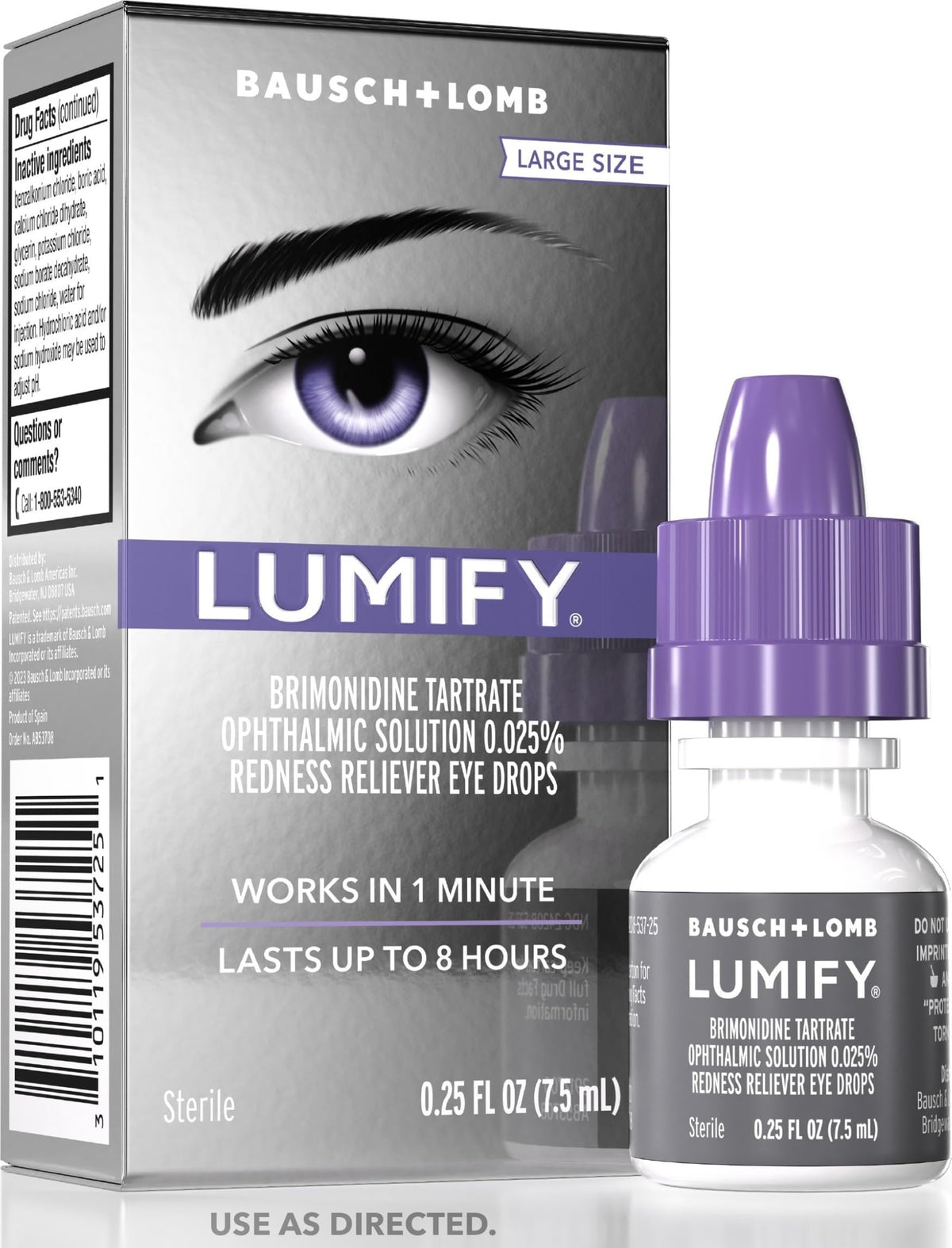 LUMIFY vista frontal del empaque mostrando beneficio de ojos más blancos