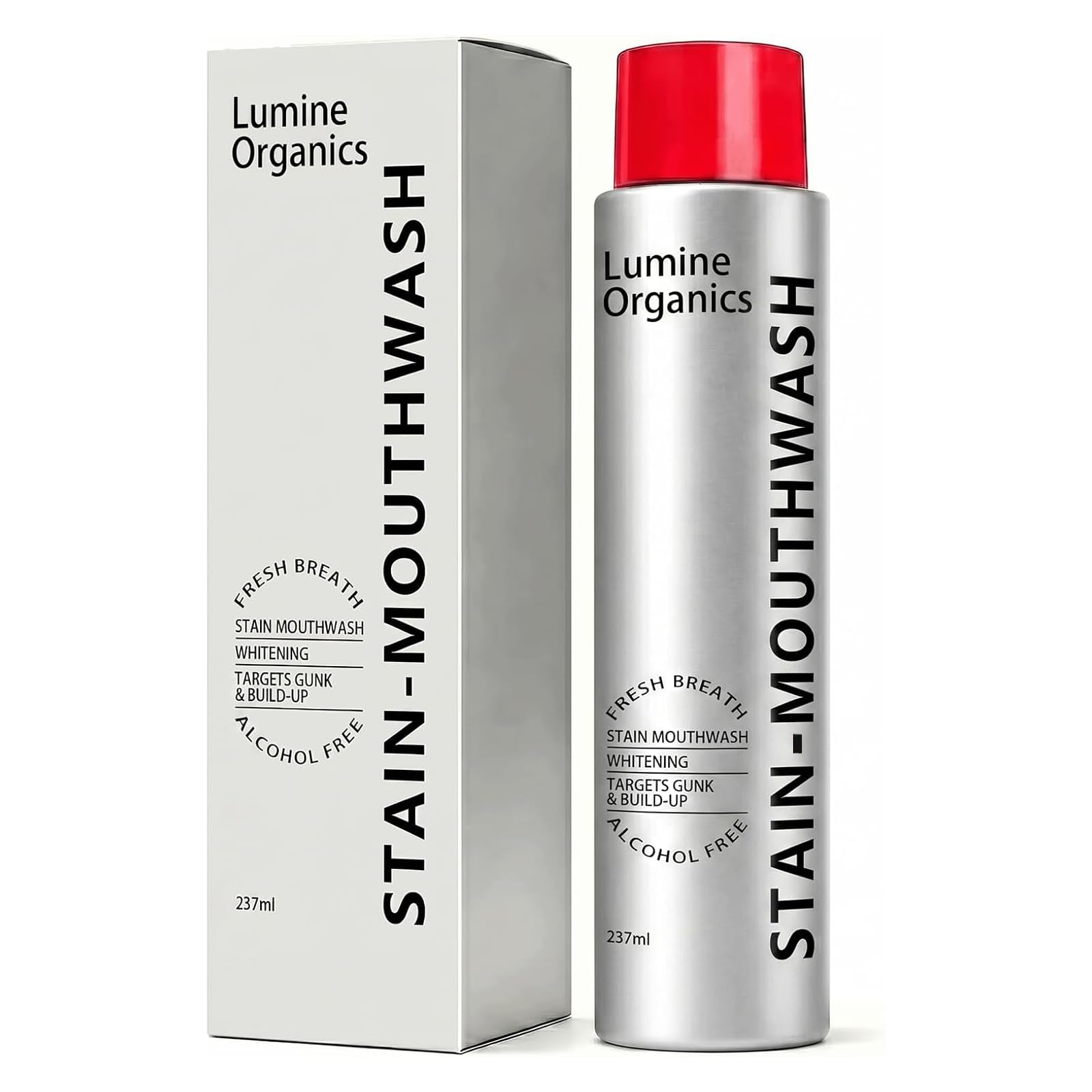 Lumine Organics envase frontal mostrando marca y tamaño práctico
