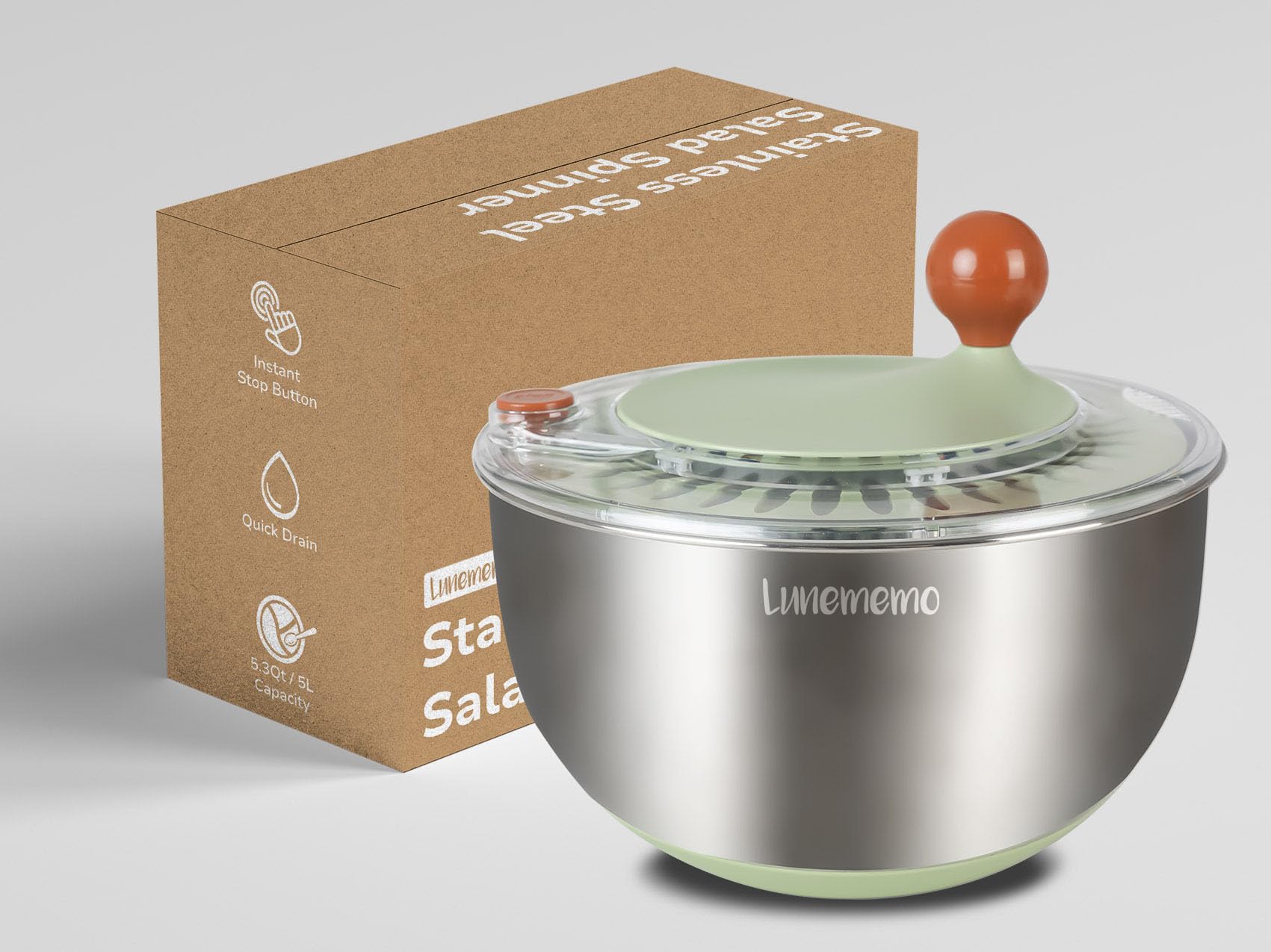 Lunememo cuenco de acero sirviendo ensalada directamente en la mesa