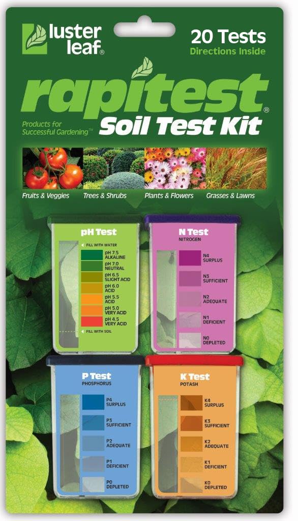 Luster Leaf empaque frontal del kit mostrando componentes para pruebas