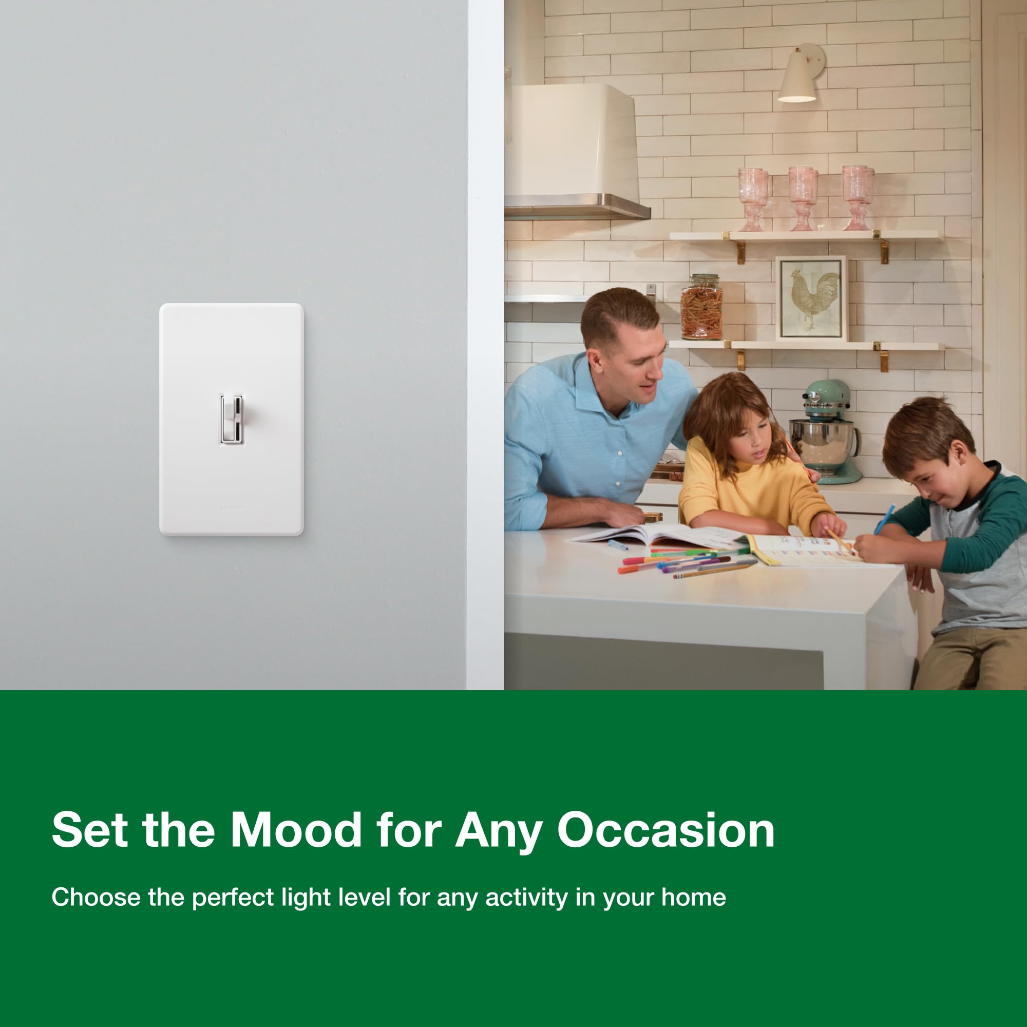 Lutron Ariadni comparación con mano para visualizar tamaño y facilidad de instalación