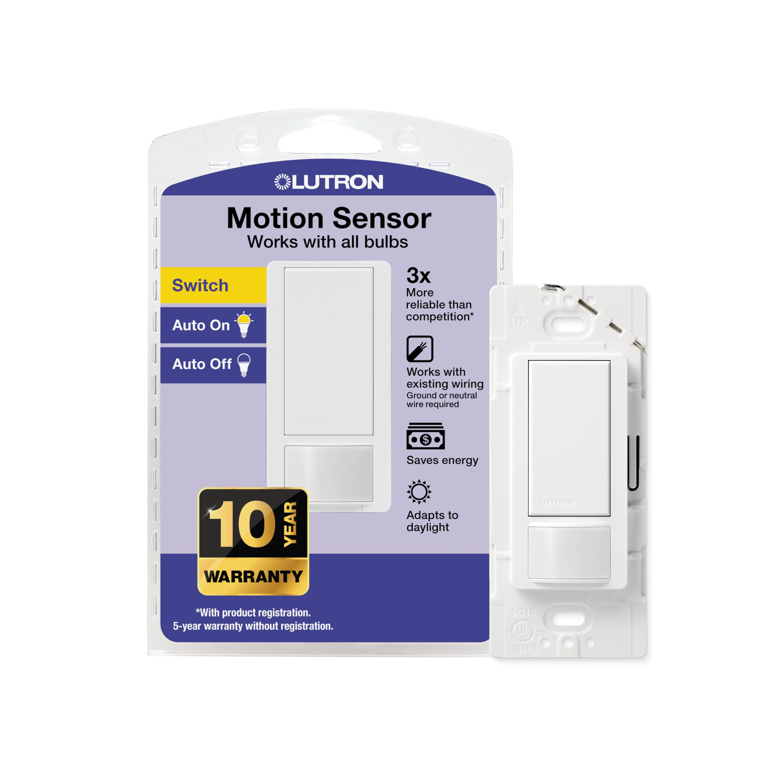 Lutron Maestro frontal del interruptor mostrando diseño elegante y fácil uso