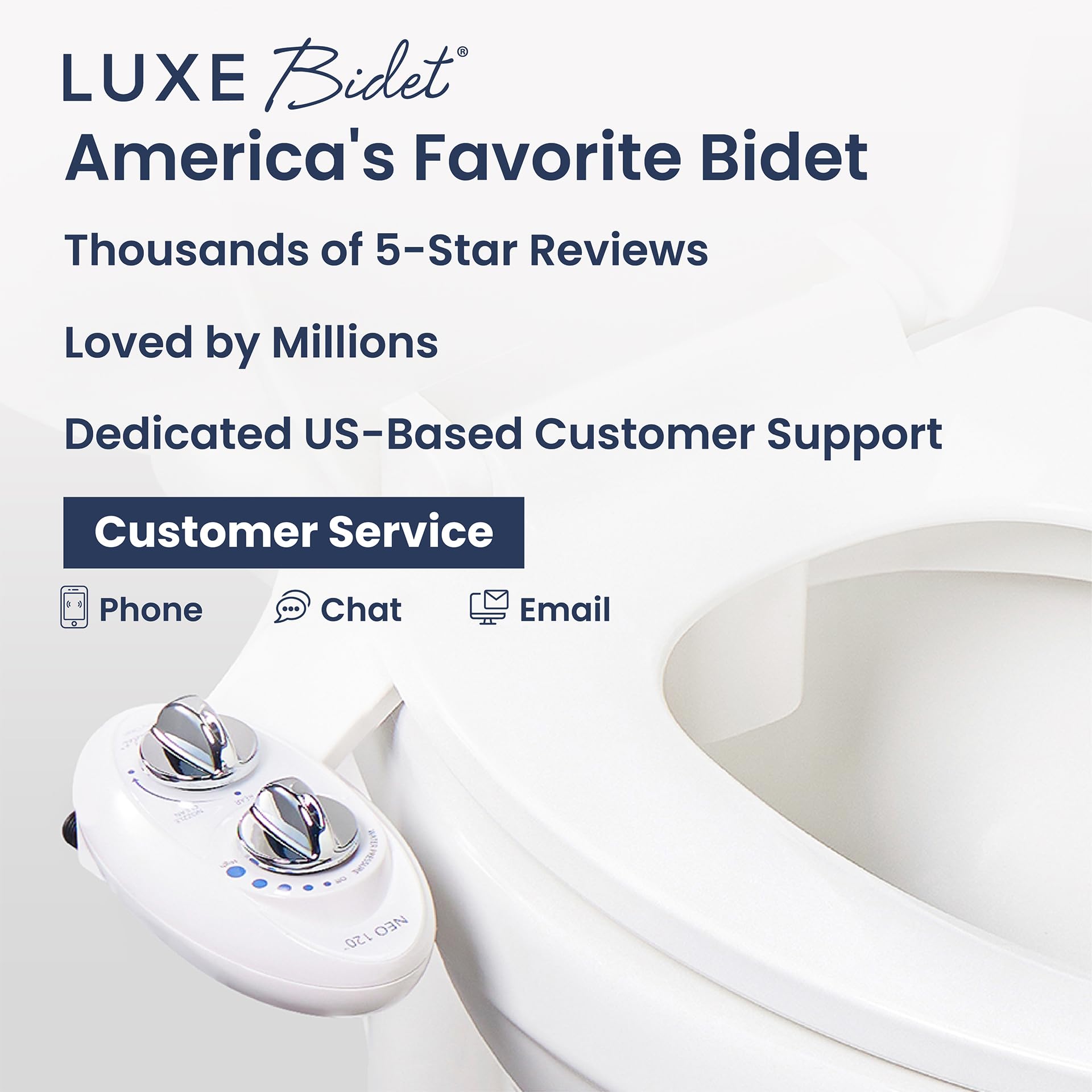 LUXE Bidet NEO 120 comparación de escala junto a un inodoro estándar