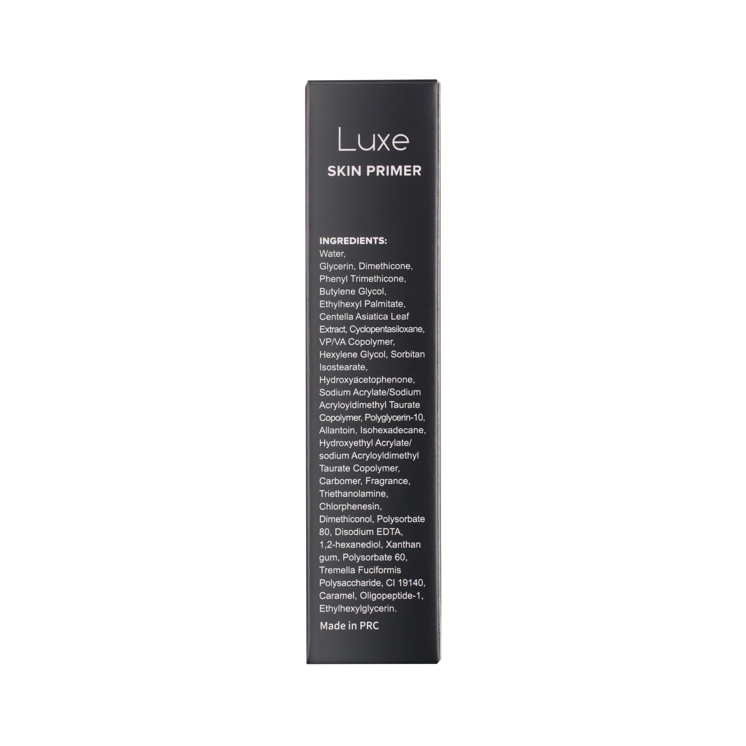 LUXE etiqueta y lista de ingredientes destacando compatibilidad piel sensible