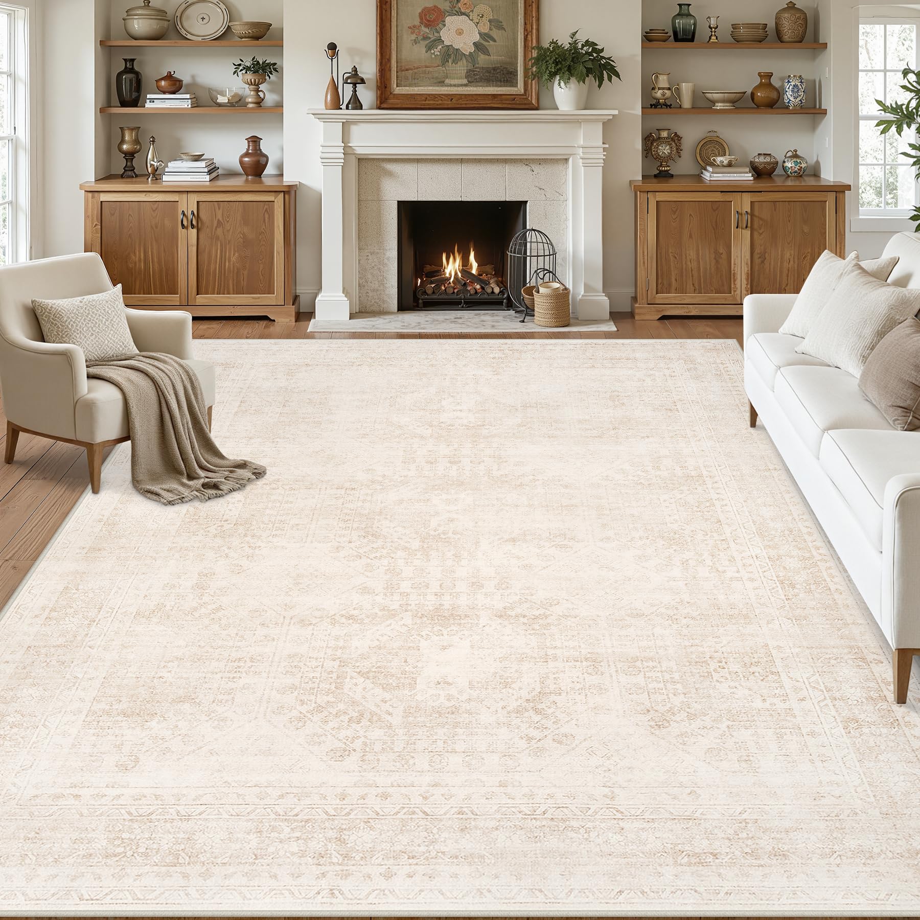 Luxturiy front view of 8x10 beige rug showing neutral style and floor coverage benefit