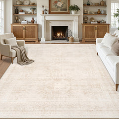 Luxturiy front view of 8x10 beige rug showing neutral style and floor coverage benefit