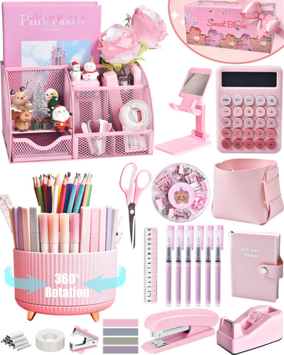LXEVIHK vista frontal del set rosa mostrando caja regalo y accesorios, mejora organización