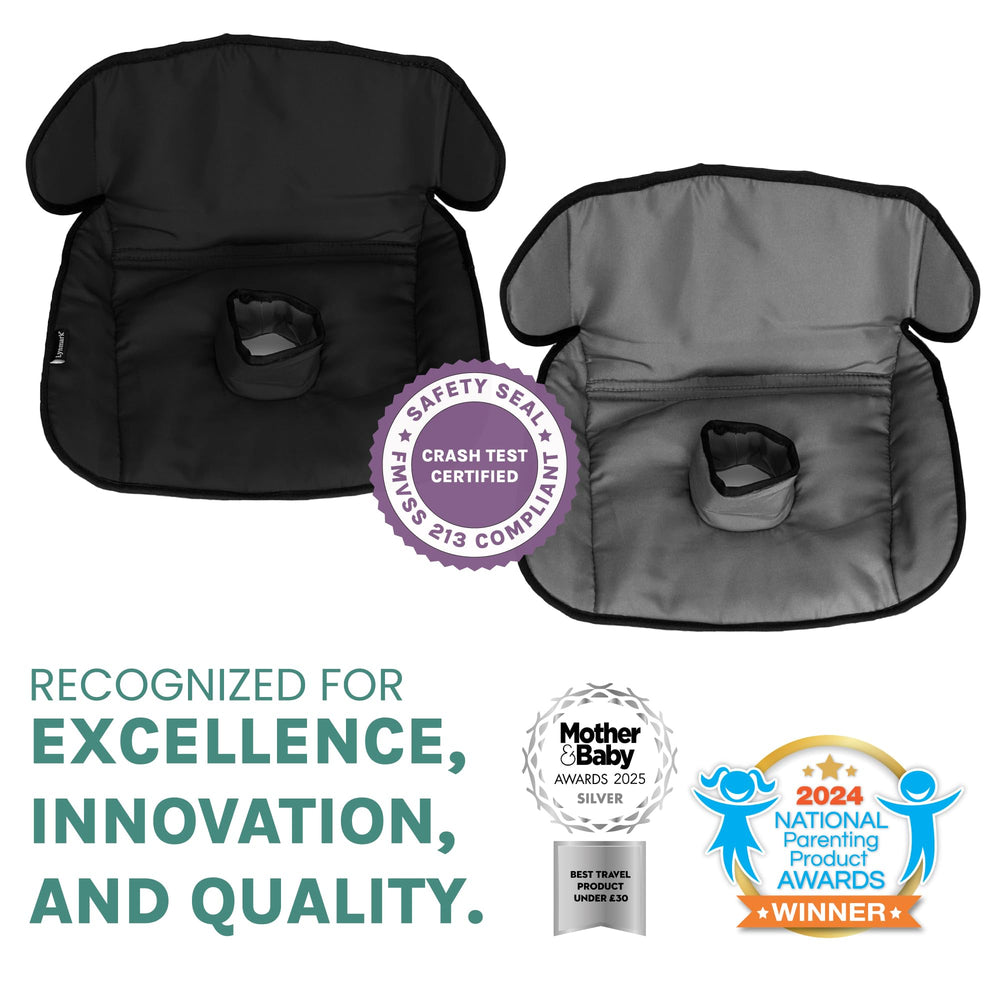 Lynmark size comparison beside child seat proving universal fit