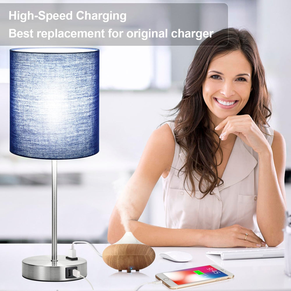 Lynnoland styled bedroom scene showing lamps adding task light and tidy charging