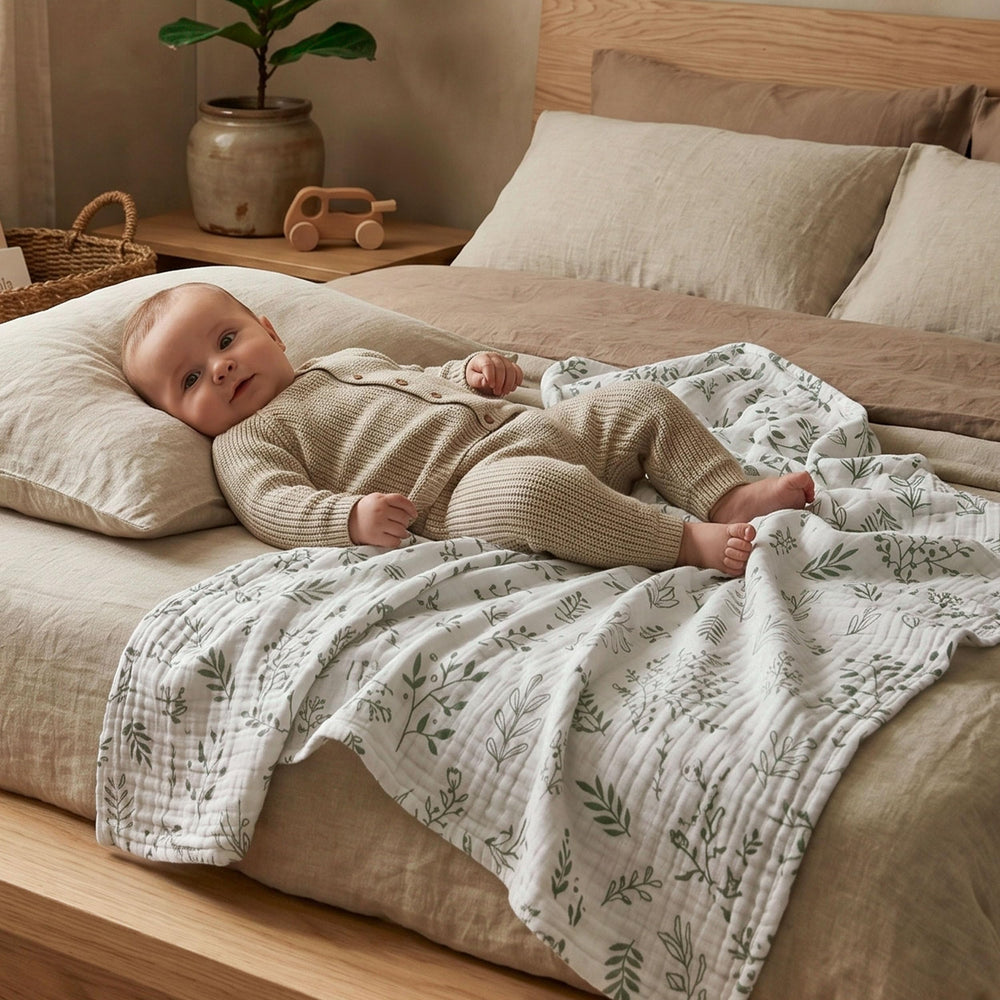 LYRICHOM BABY manta junto a bebé para comparar tamaño y cobertura completa
