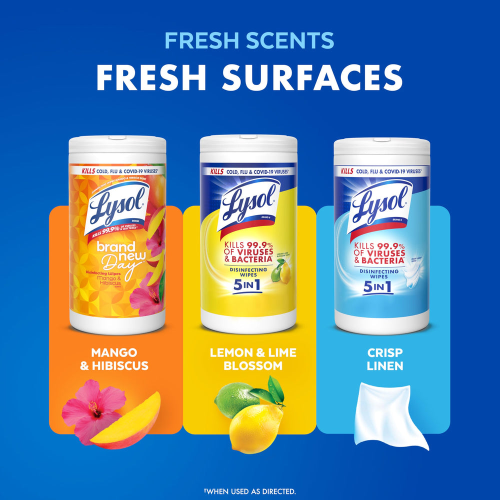Lysol toallita mostrando escala con mano, tamaño práctico para uso diario