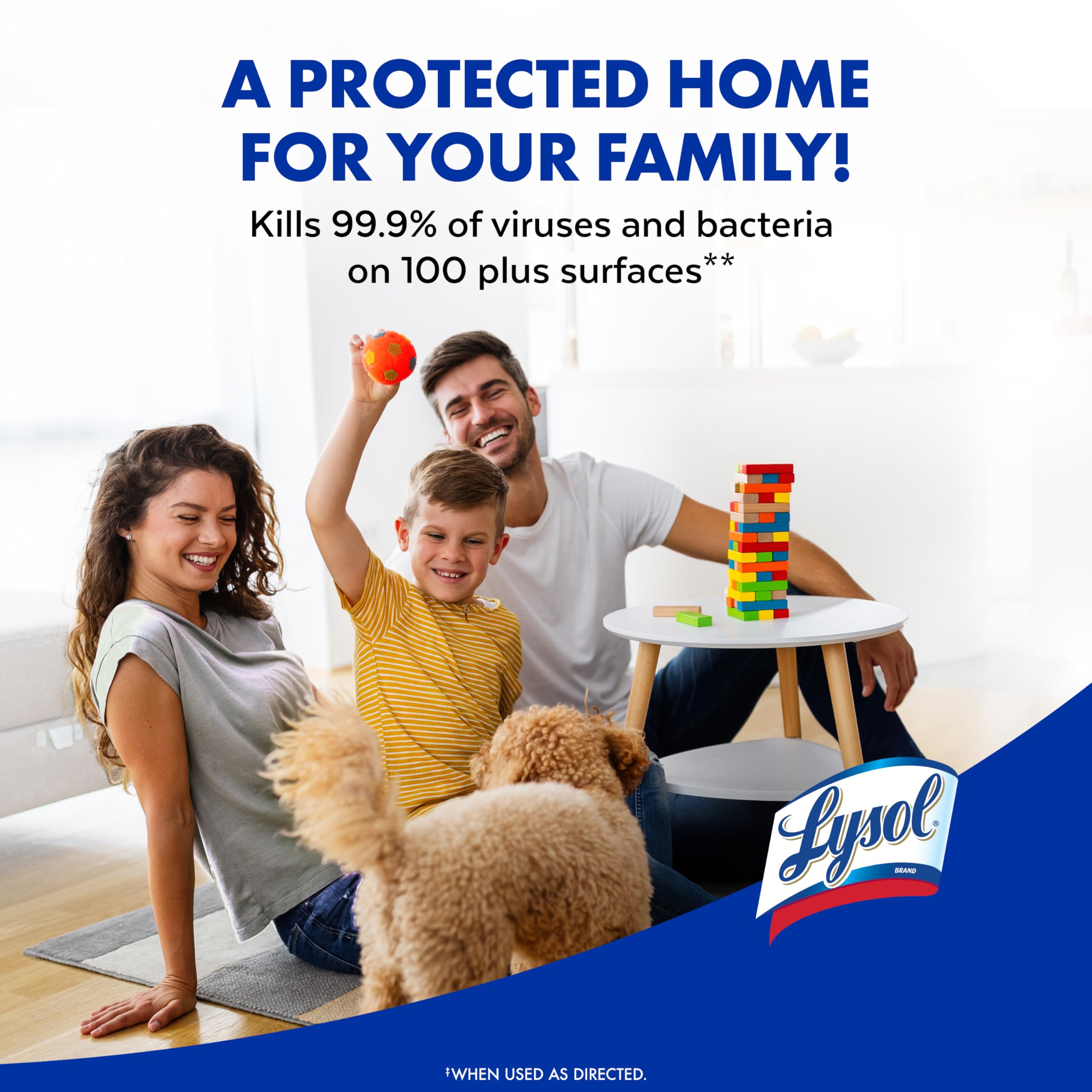 Lysol en uso sobre encimera eliminando gérmenes visiblemente