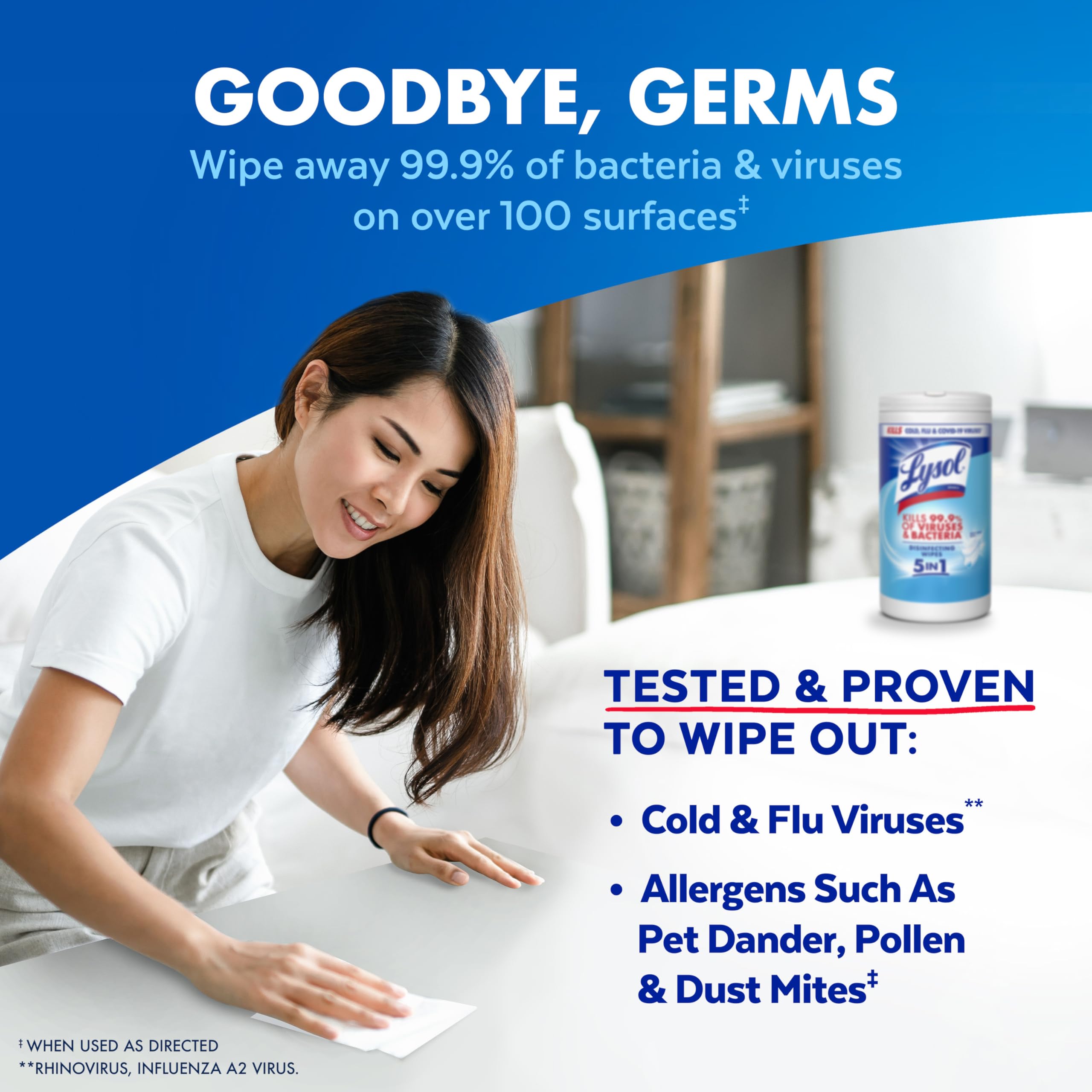 Lysol envase abierto con toallitas listas para usar, conservación y comodidad
