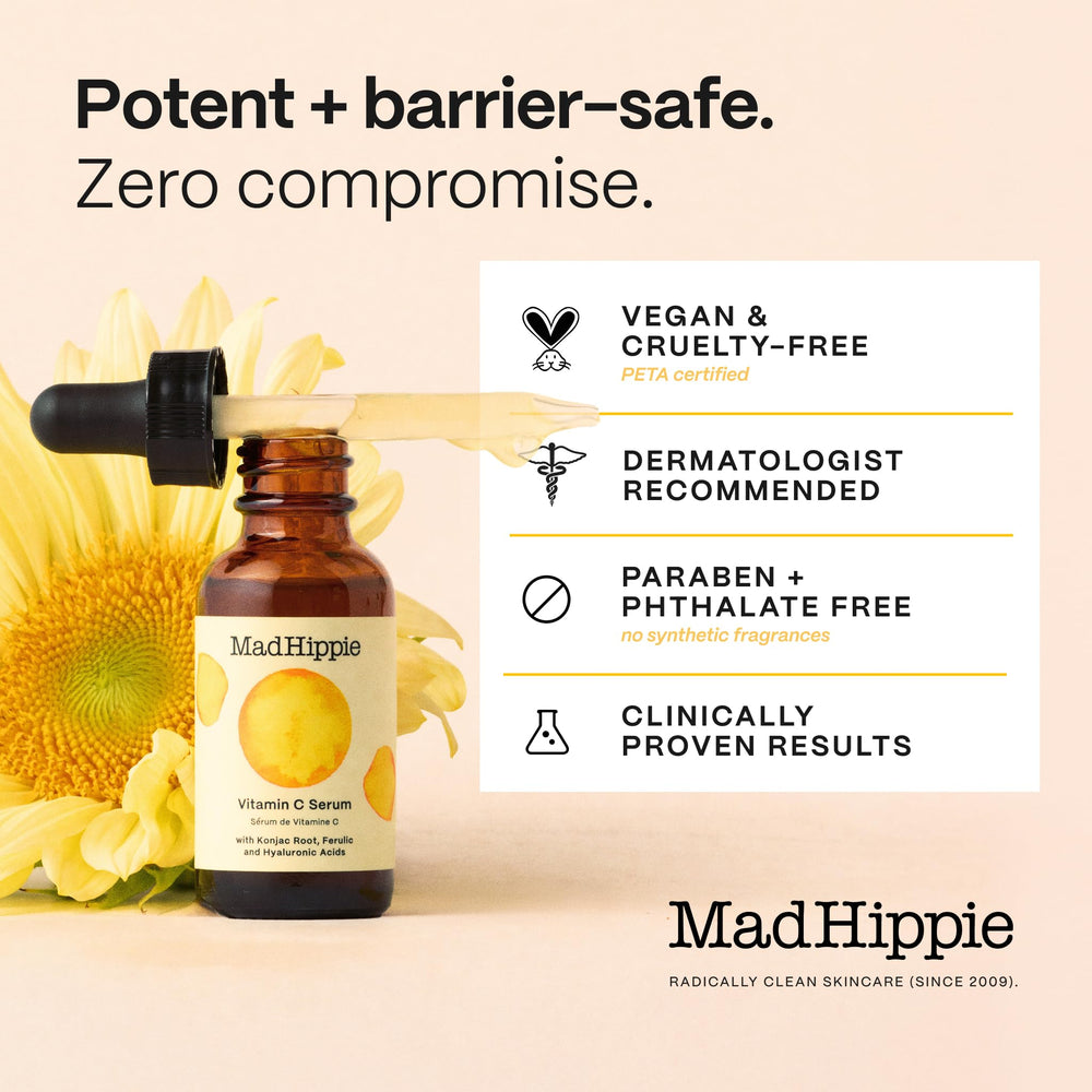 Mad Hippie visual de ingredientes clave resaltando beneficios antioxidantes