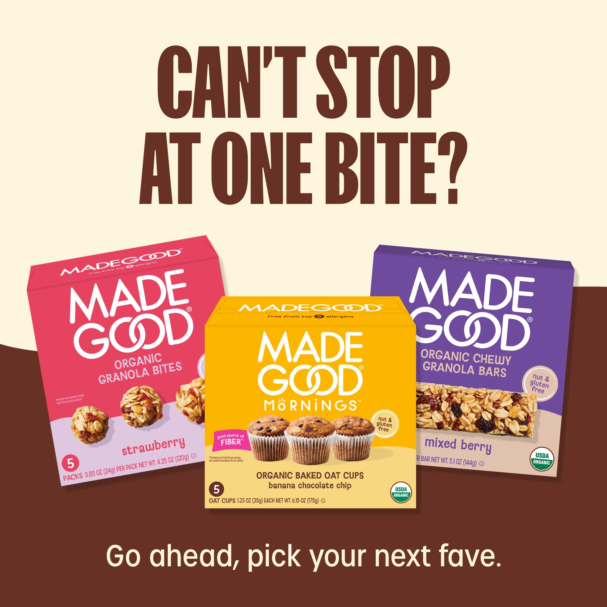 MadeGood barras dentro de una mochila, snack ideal para viajes