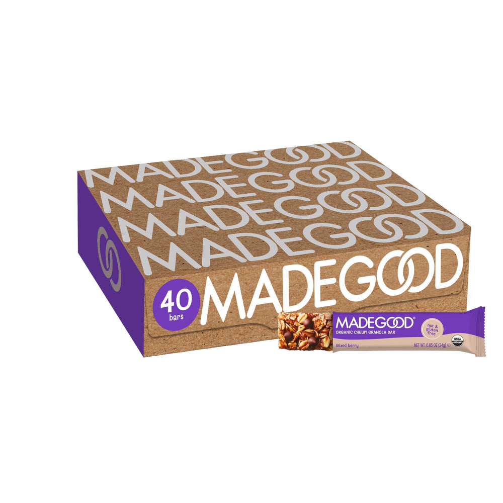 MadeGood front packaging showing 40-count bulk box and convenience benefits