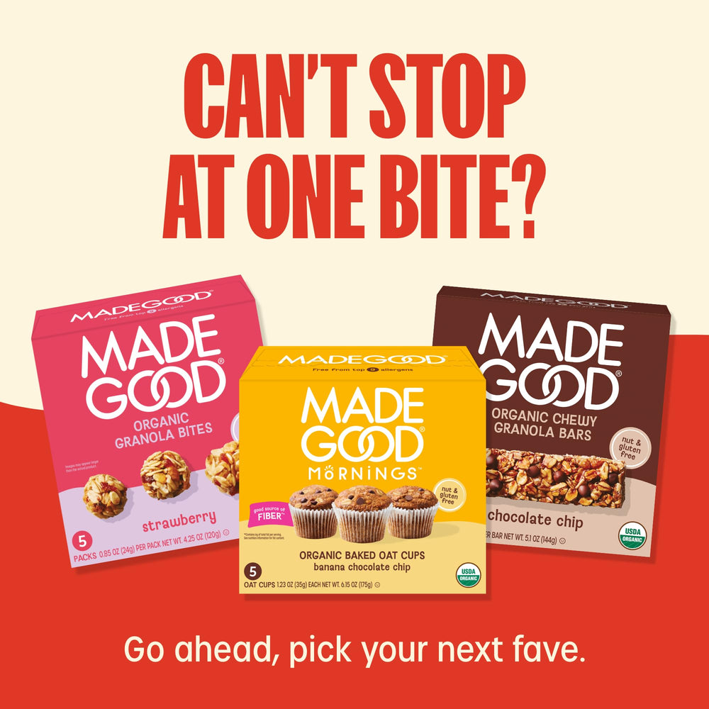 MadeGood barras en cocina con café, desayuno rápido y conveniente