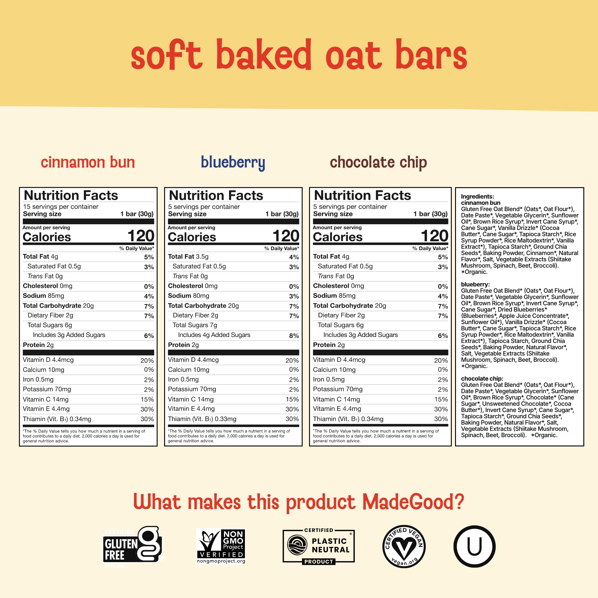 MadeGood barra cortada mostrando miga y ingredientes naturales