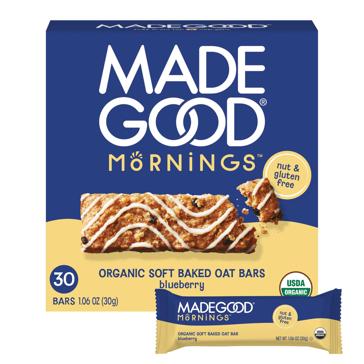 MadeGood paquete frontal mostrando 30 barras, ideal para abastecer despensa
