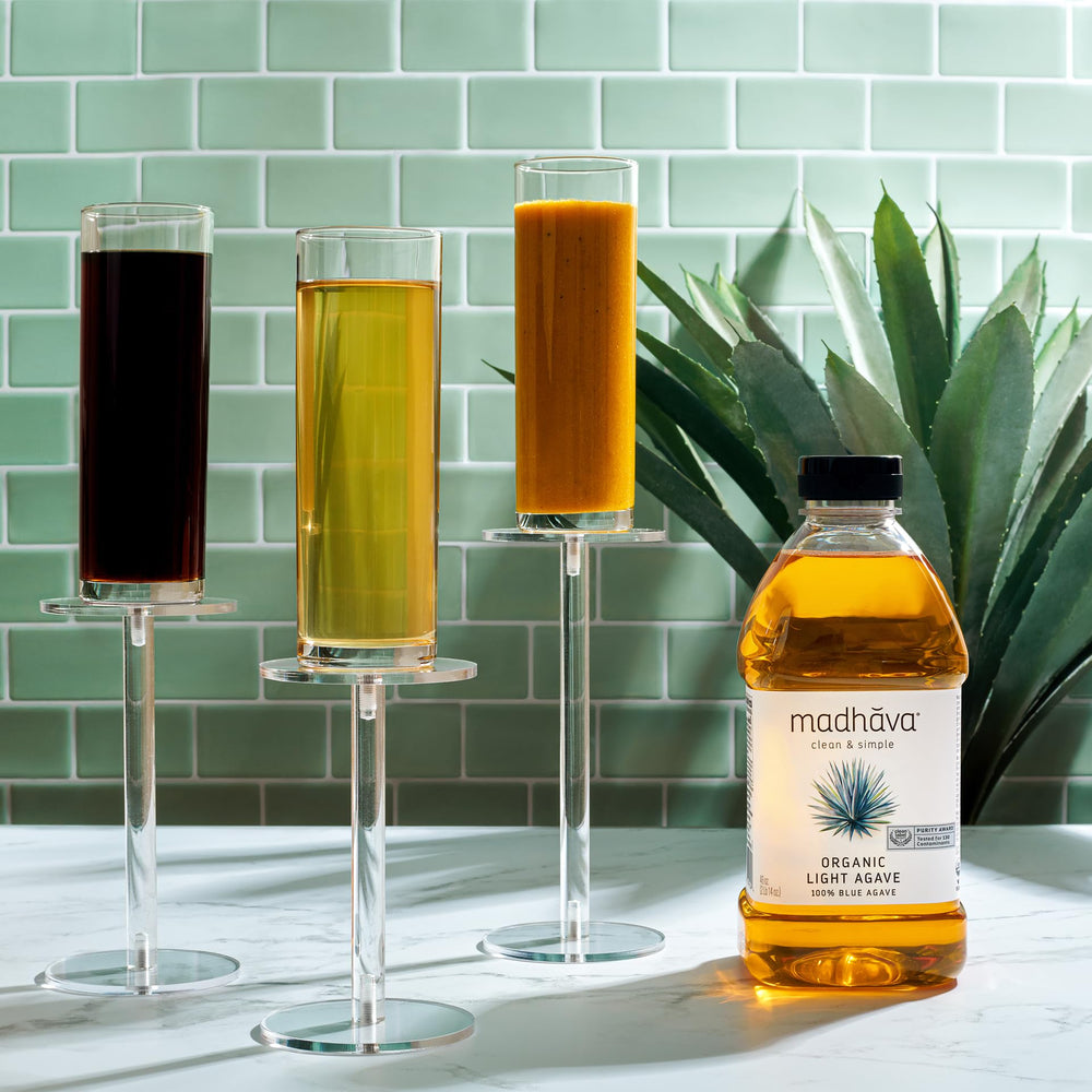Madhava agave close-up pour demonstrating smooth texture and easy mixing
