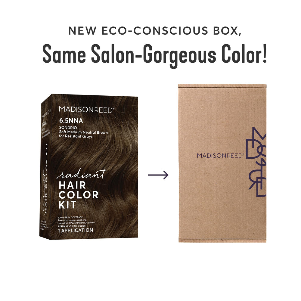Madison Reed lifestyle model with medium neutral brown hair, salon-quality finish