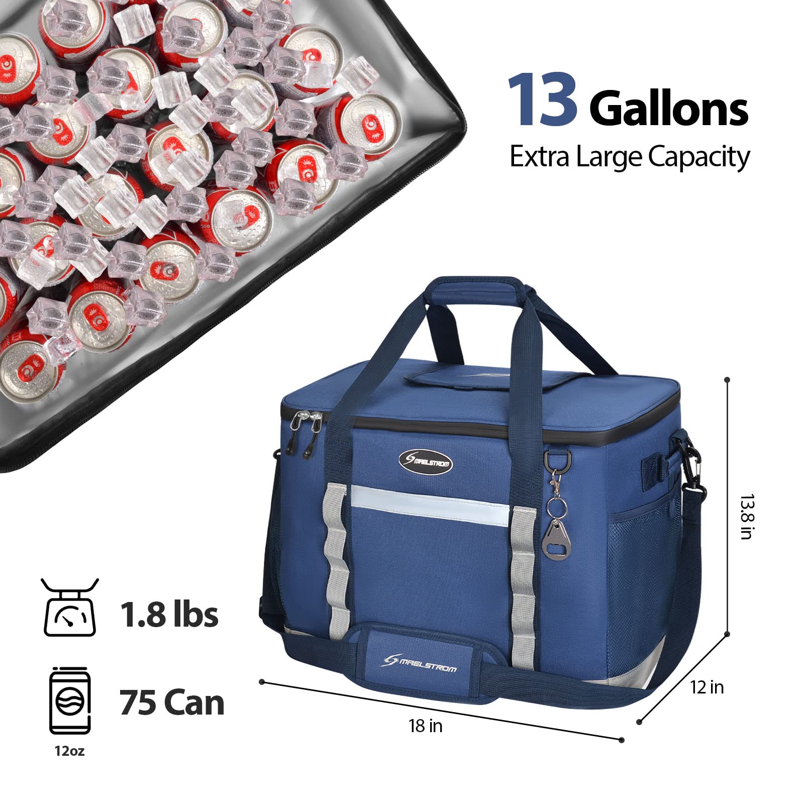 Maelstrom bolsa con 75 latas para visualizar la escala y capacidad grande