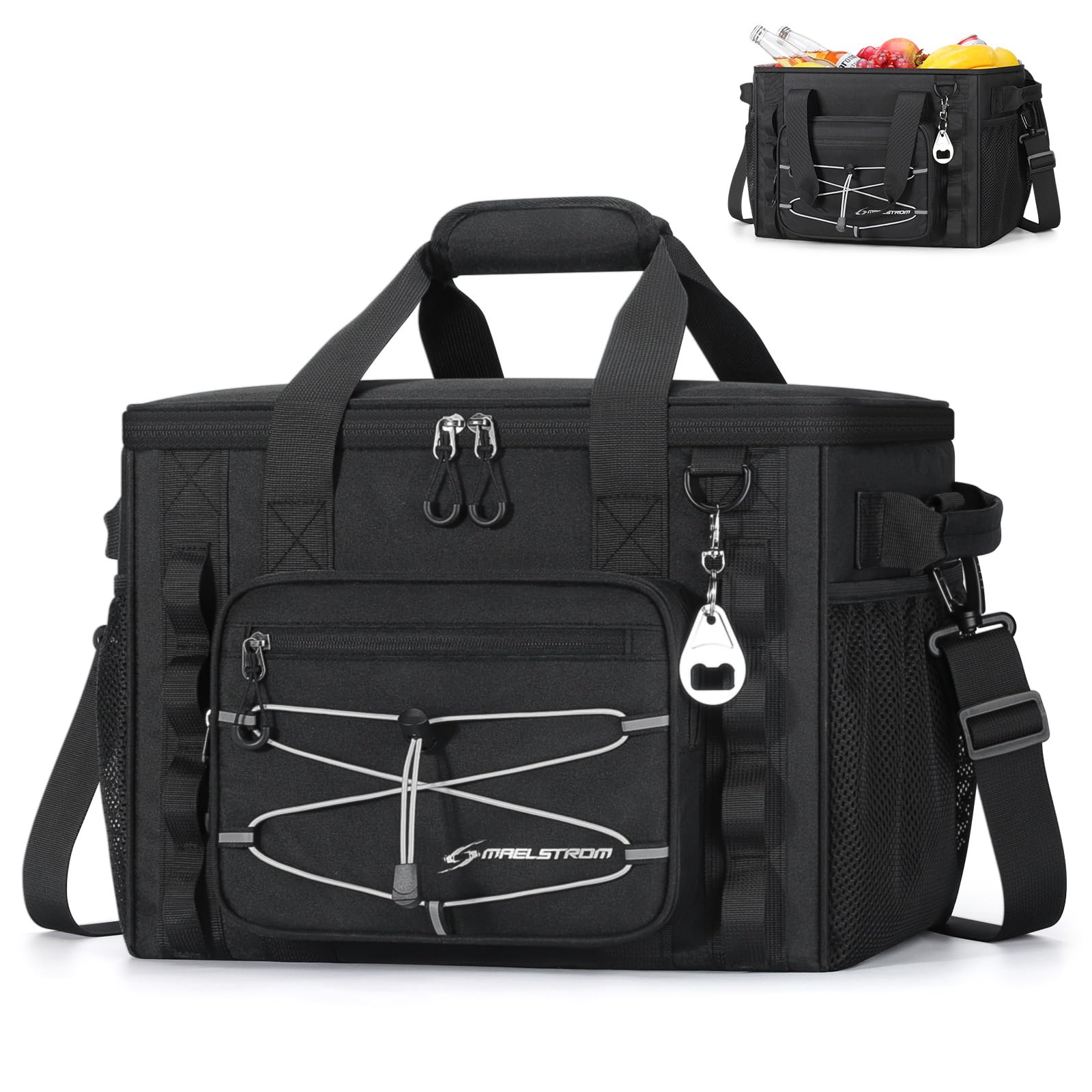 Maelstrom cooler front view showing branding and sturdy zip for confident transport