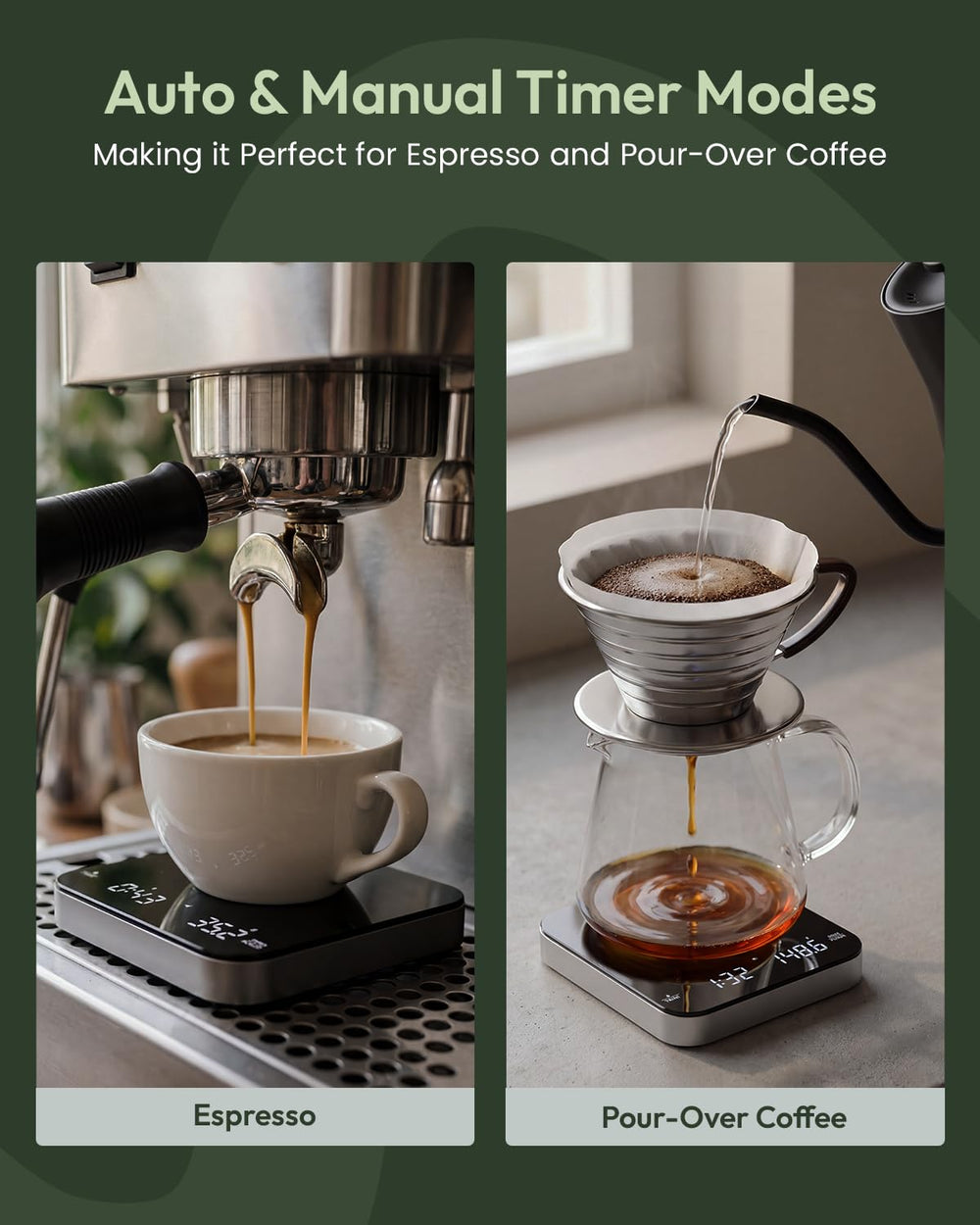 Maestri House scale under portafilter on espresso machine, repeatable shots benefit