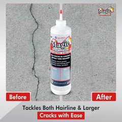 Magic Crack Filler junto a una mano para comparar escala y controlar la cantidad aplicada