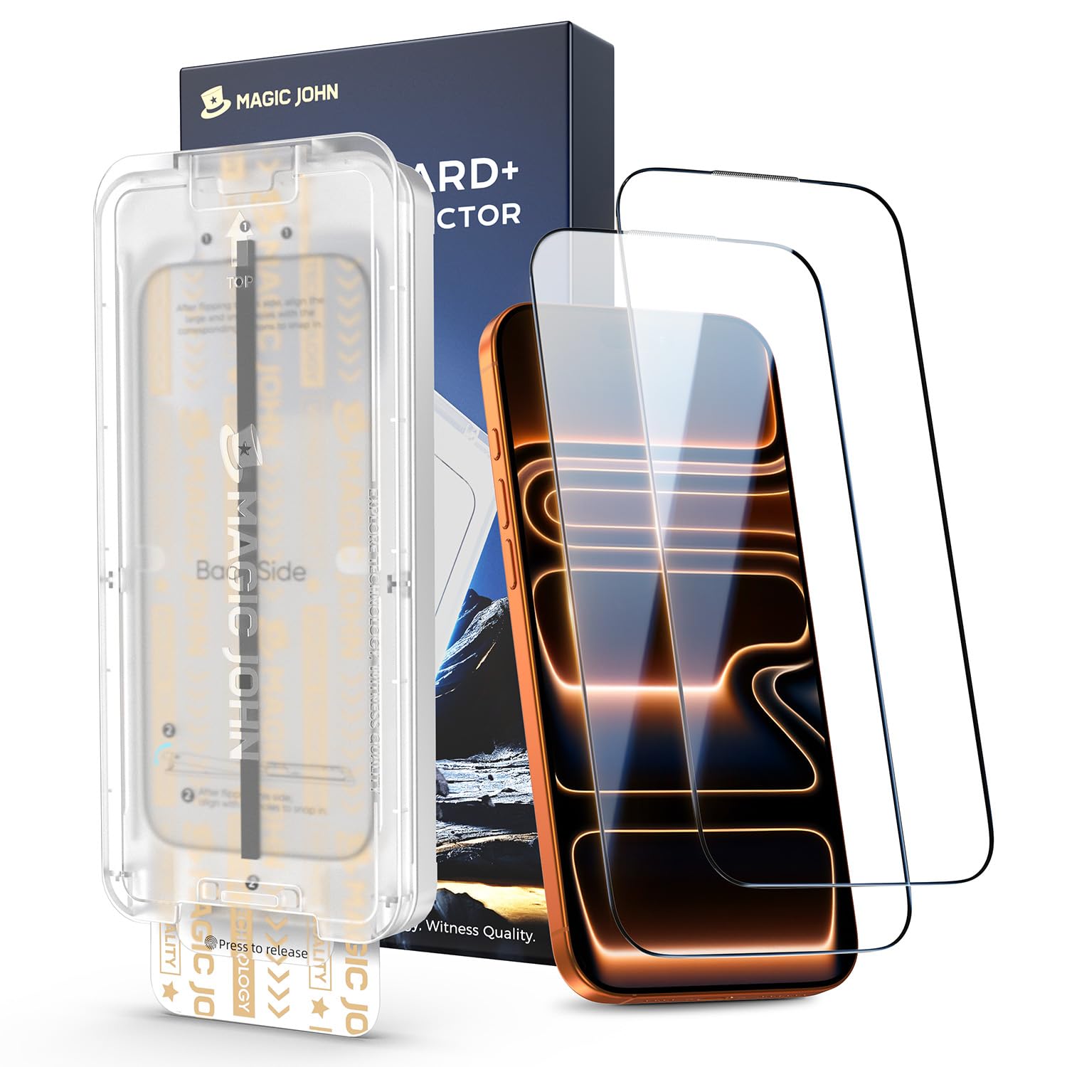 MAGIC JOHN protector frontal en embalaje mostrando ajuste perfecto
