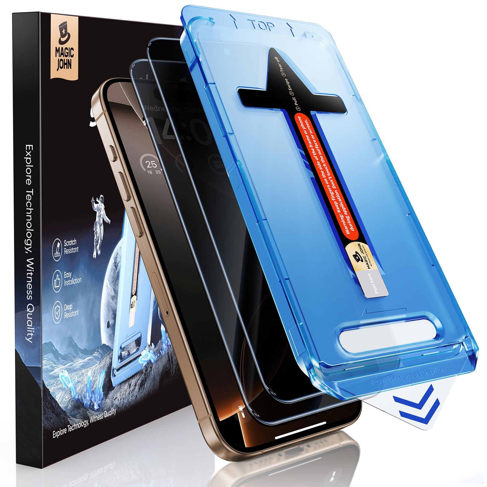 MAGIC JOHN vista frontal del empaque con dos protectores y beneficios visibles