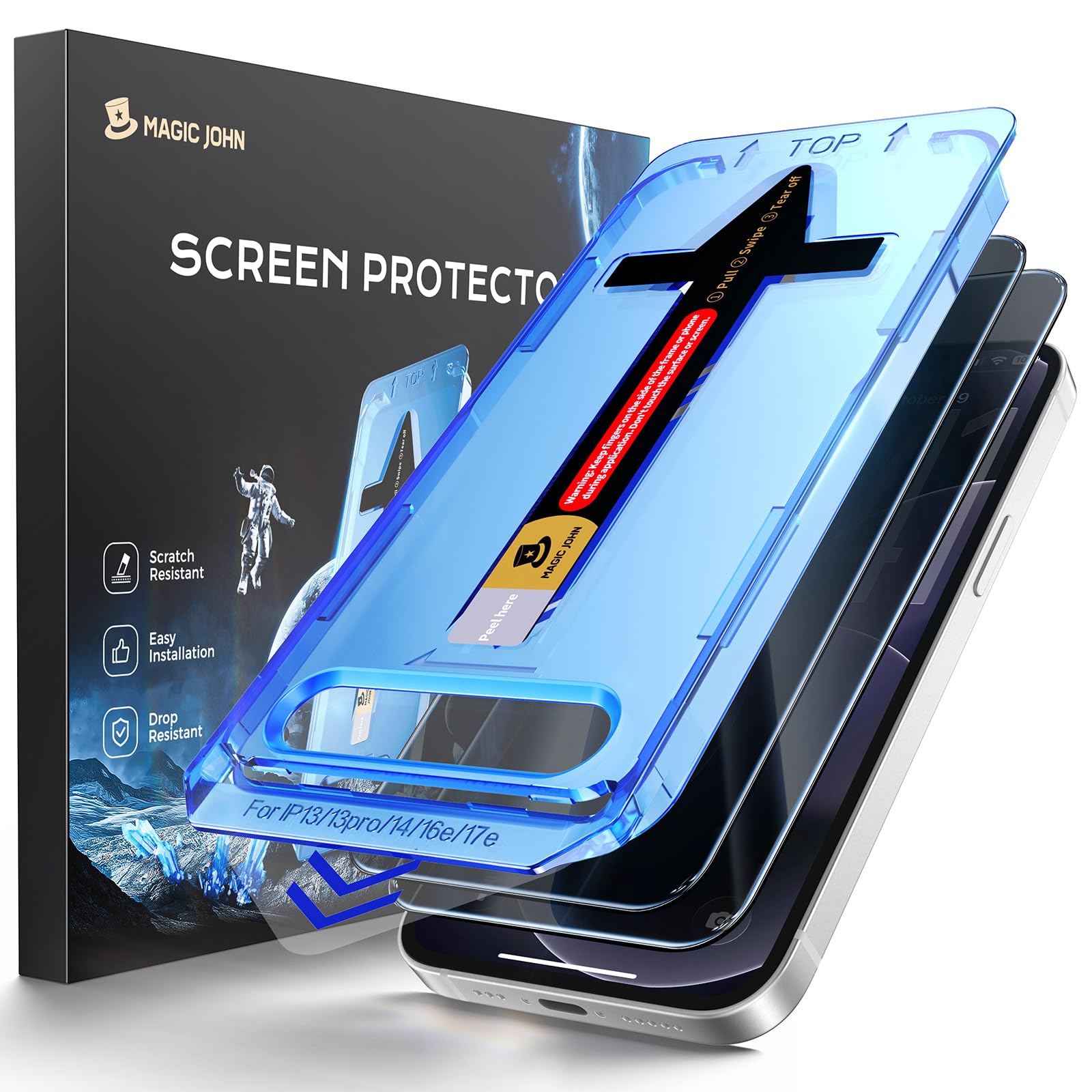 MAGIC JOHN vista frontal del protector en paquete mostrando ajuste preciso