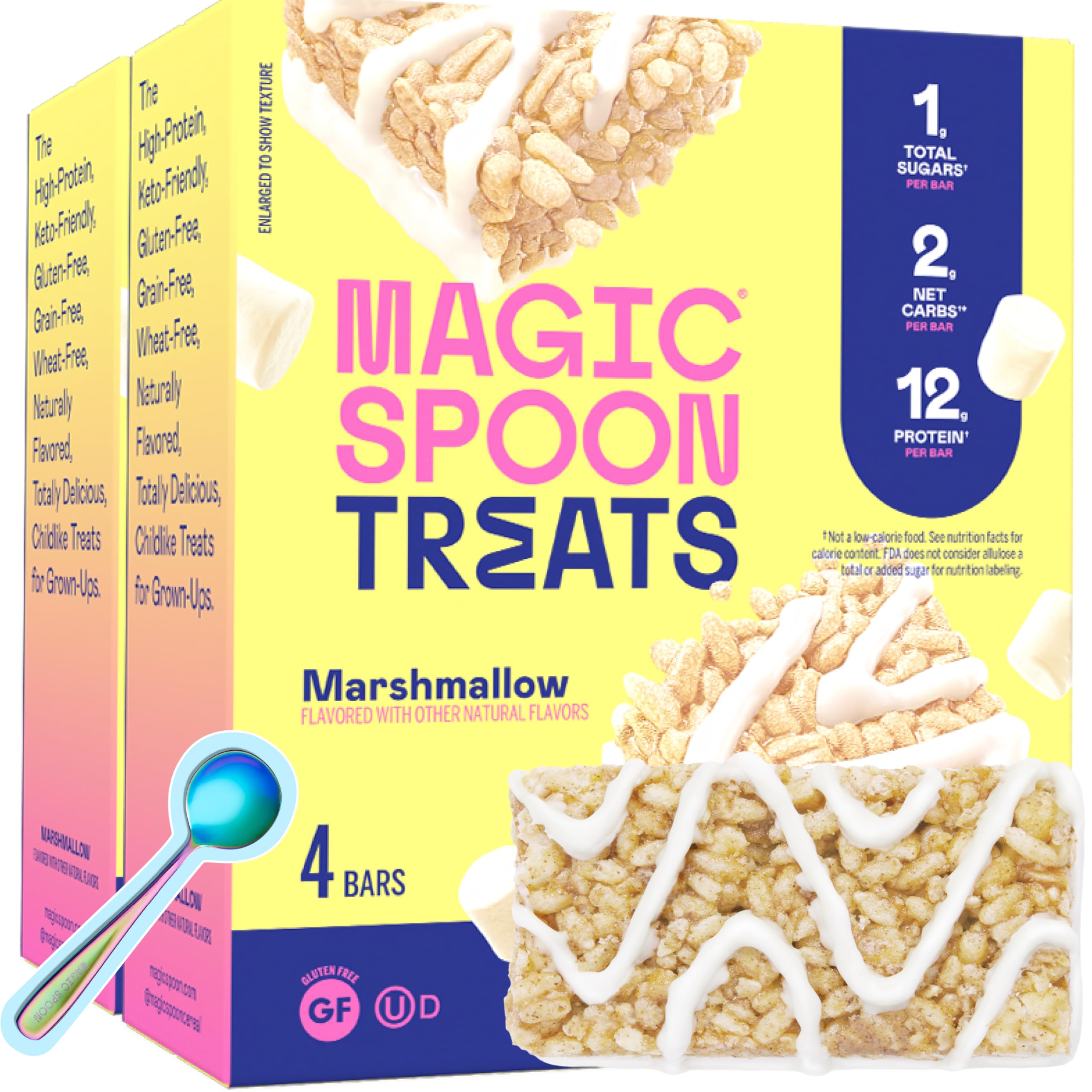 Magic Spoon caja frontal mostrando diseño y ventaja alta proteína