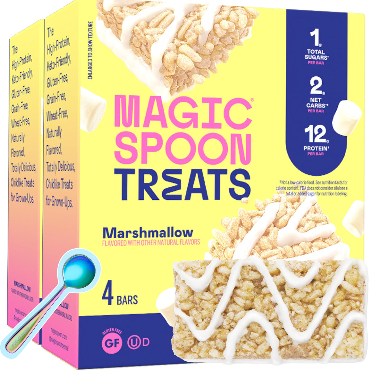 Magic Spoon caja frontal mostrando diseño y ventaja alta proteína