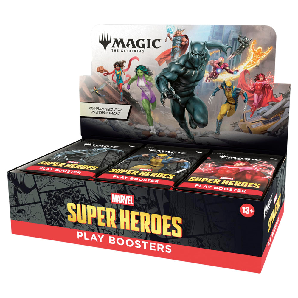 Magic: The Gathering Marvel booster box front view showing box art and 30-pack count, great for collectors
