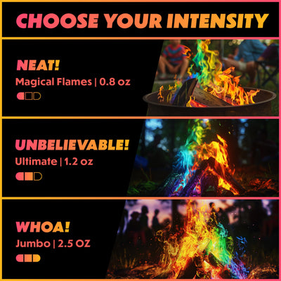 Magical Flames packet held next to a hand to show compact size and portability benefit
