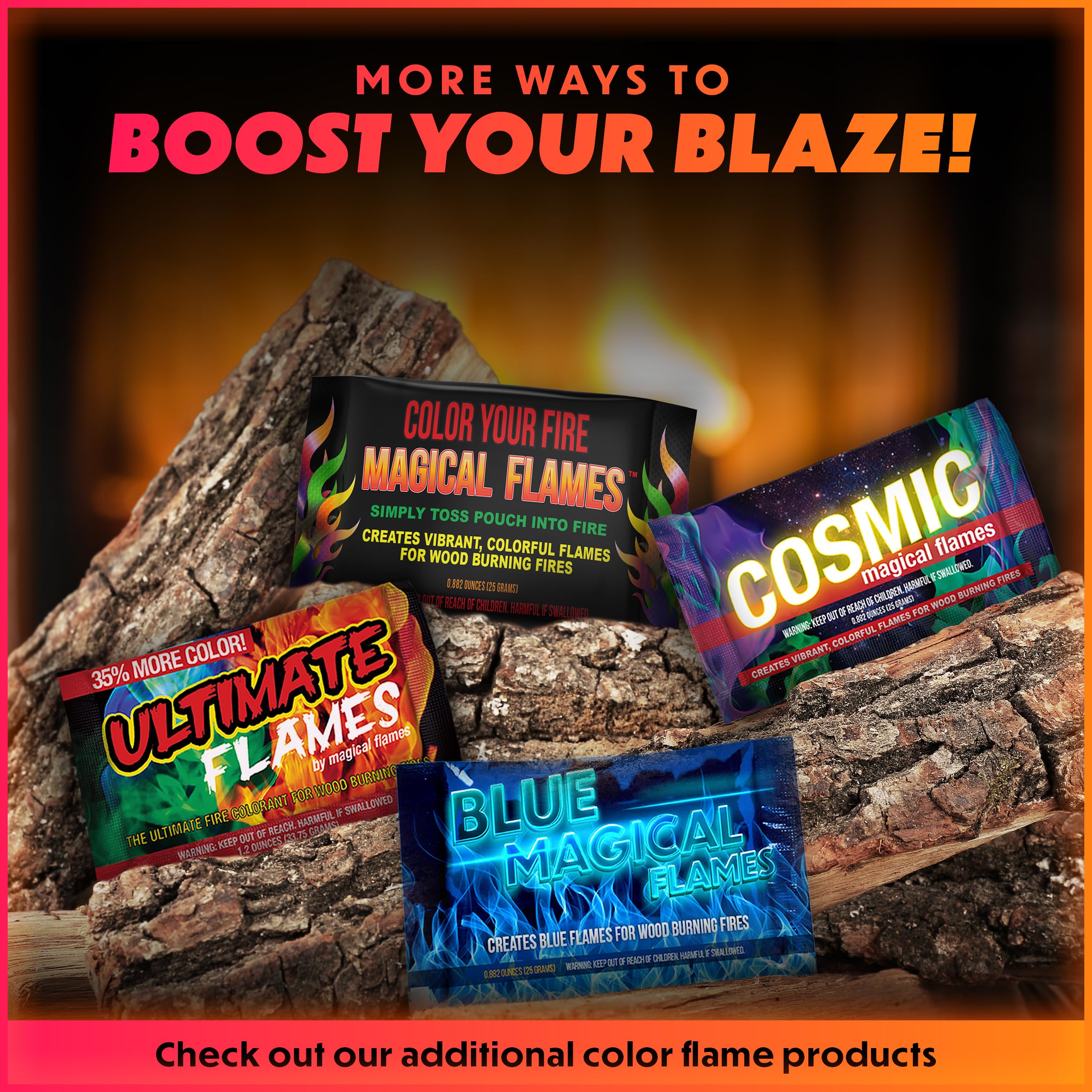 Magical Flames storage box with organized packets for easy access and mess-free storage