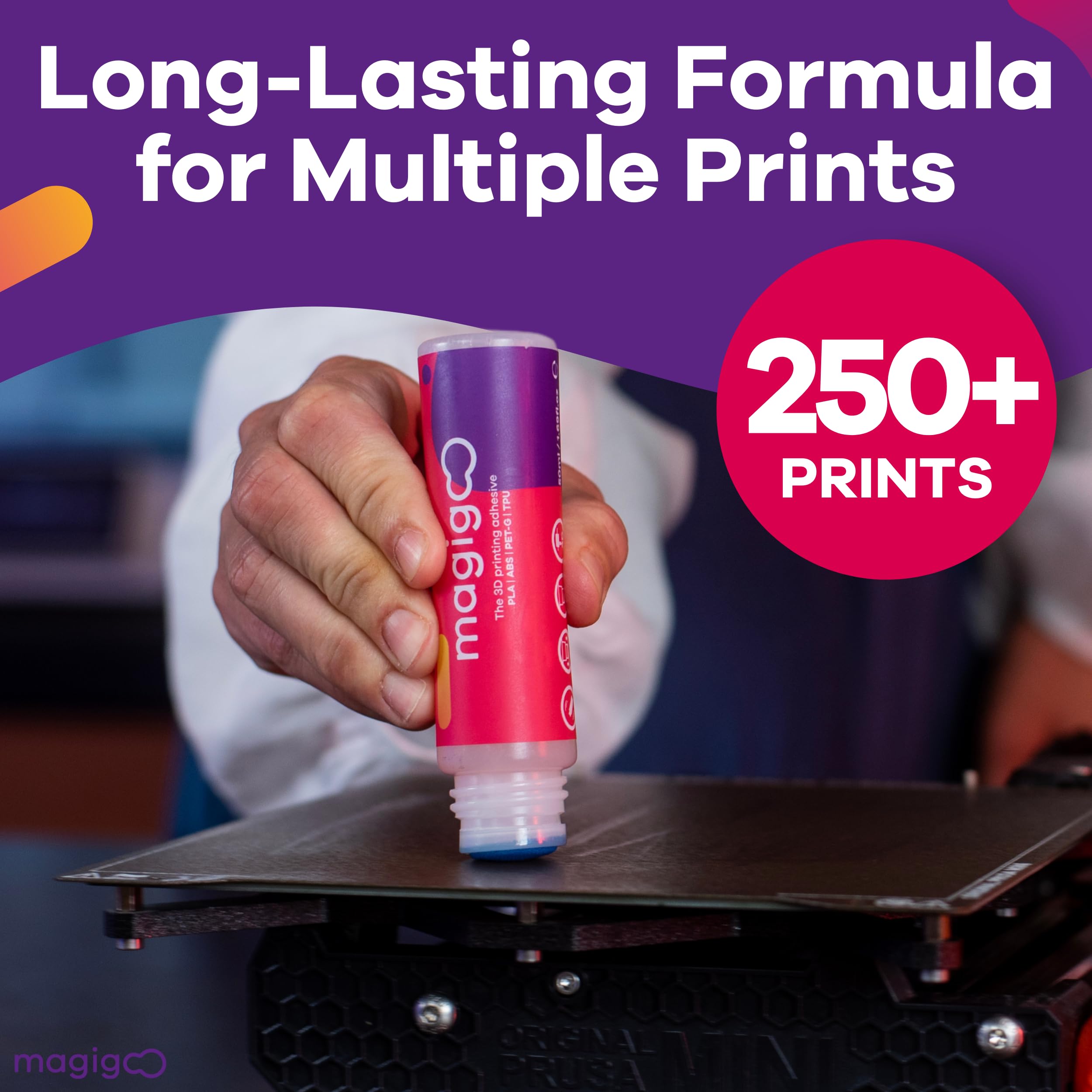 Magigoo MO2016 bottle next to ruler showing 50mL size for estimating lifespan and value