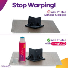 Magigoo MO2016 next to a PLA print illustrating strong hold during printing and neat release