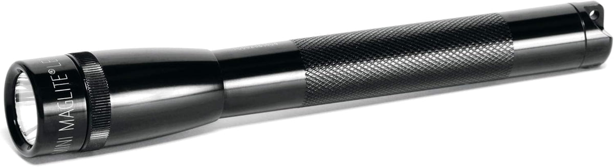 MagLite mini pro delantera mostrando acabado negro y potencia