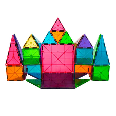 MAGNA-TILES piezas sobre caja de luz resaltando colores translúcidos y aprendizaje