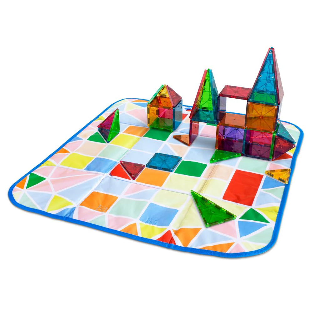 MAGNA-TILES comparación de tamaño con piezas, muestra capacidad para 300 piezas